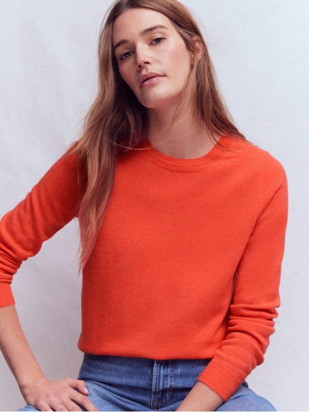 Boden Cashmere Crewneck Puff Shoulder Sweater Orange Jumper Sz L